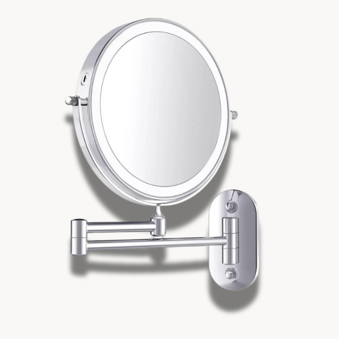 Miroir LED Rechargeable en Argent Chromé avec Grossissement pour Maquillage et Salle de Bain