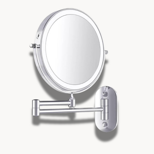 Miroir LED Rechargeable en Argent Chromé avec Grossissement pour Maquillage et Salle de Bain