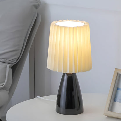 Lampe de Table 12'' avec Abat-Jour Plissé - Base en Verre et Chargeur USB, Dimming à 1 Point Lumineux