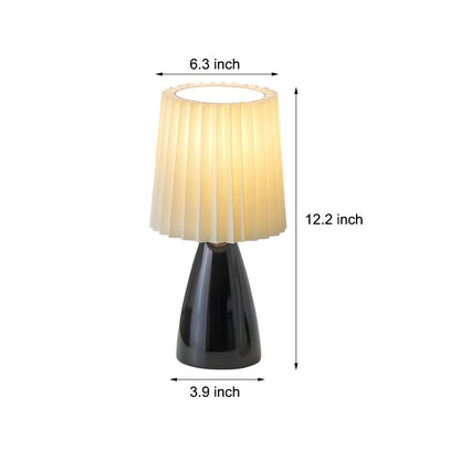 Lampe de Table 12'' avec Abat-Jour Plissé - Base en Verre et Chargeur USB, Dimming à 1 Point Lumineux