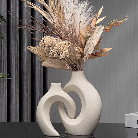 Vase en céramique NJcharms, design artistique pour couples, centre creux, décoration moderne pour la maison, forme ronde, sans électricité, idéal pour la maison et la cuisine