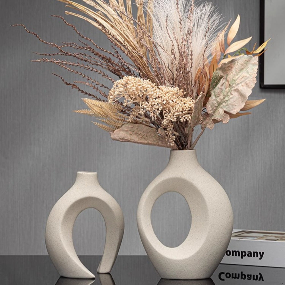 Vase en céramique NJcharms, design artistique pour couples, centre creux, décoration moderne pour la maison, forme ronde, sans électricité, idéal pour la maison et la cuisine