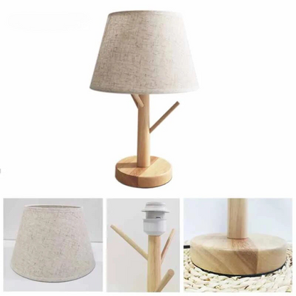 Lumière - Lampe de table en bois avec abat-jour en tissu moderne pour lecture