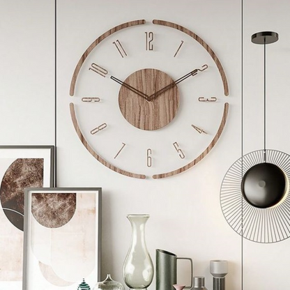 Horloge murale nordique en bois véritable, 35 cm de design minimaliste