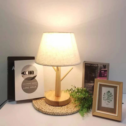 Lumière - Lampe de table en bois avec abat-jour en tissu moderne pour lecture