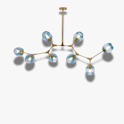 Léo - Lustre rétro loft en aluminium doré avec globes en verre colorés