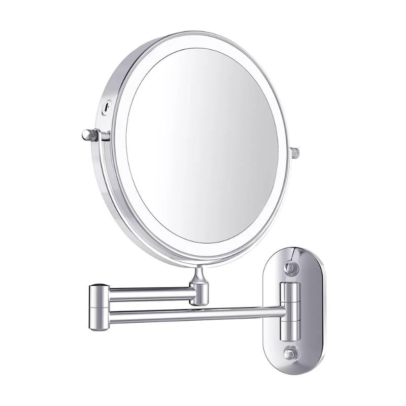 Miroir LED Rechargeable en Argent Chromé avec Grossissement pour Maquillage et Salle de Bain