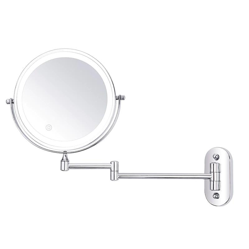 Miroir LED Rechargeable en Argent Chromé avec Grossissement pour Maquillage et Salle de Bain