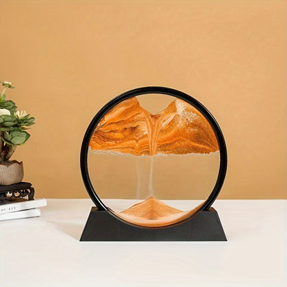 Art de sable dynamique : tableau de sable liquide 3D en cadre rond en verre, paysage marin en mouvement sans batterie, décor pour la maison de 7 pouces.