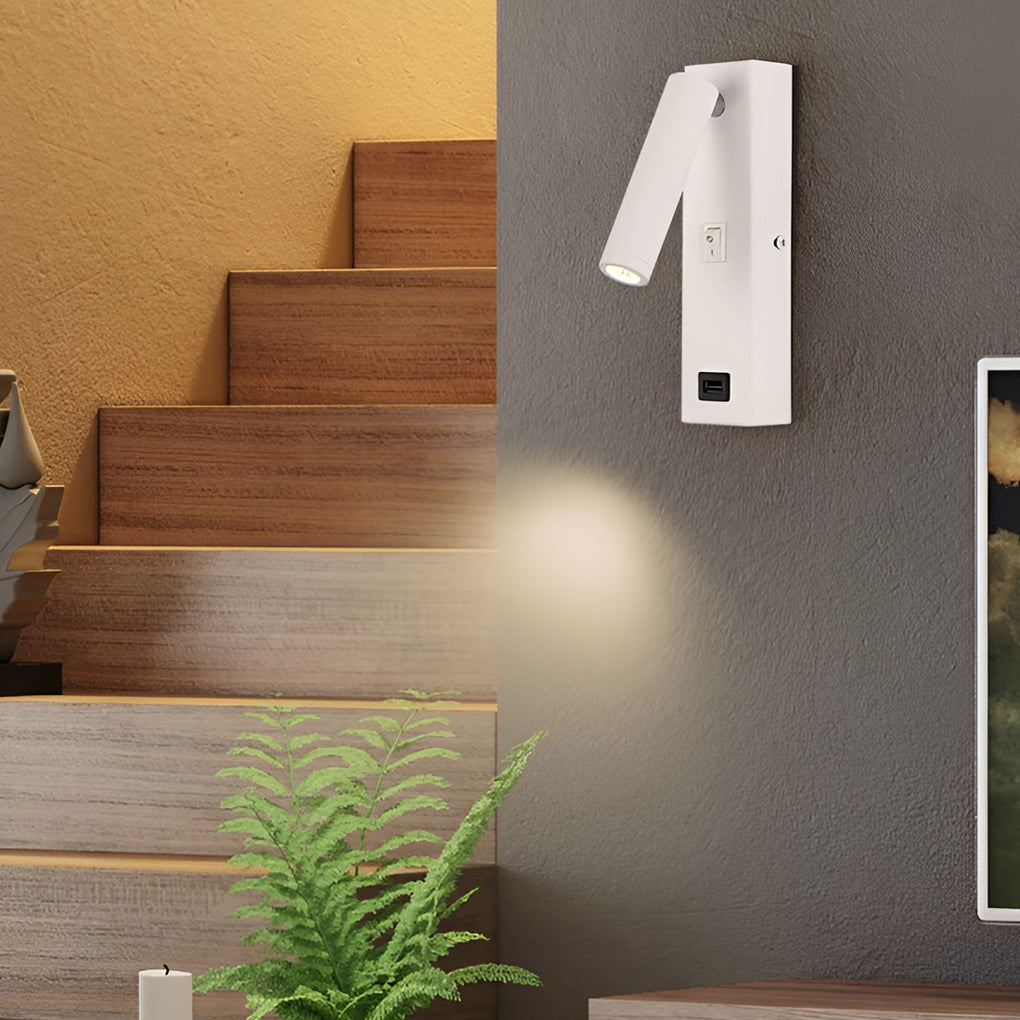 Applique Murale LED Moderne Rectangulaire Réglable avec Interrupteur et Port de Charge USB