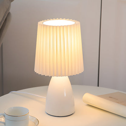 Lampe de Table 12'' avec Abat-Jour Plissé - Base en Verre et Chargeur USB, Dimming à 1 Point Lumineux