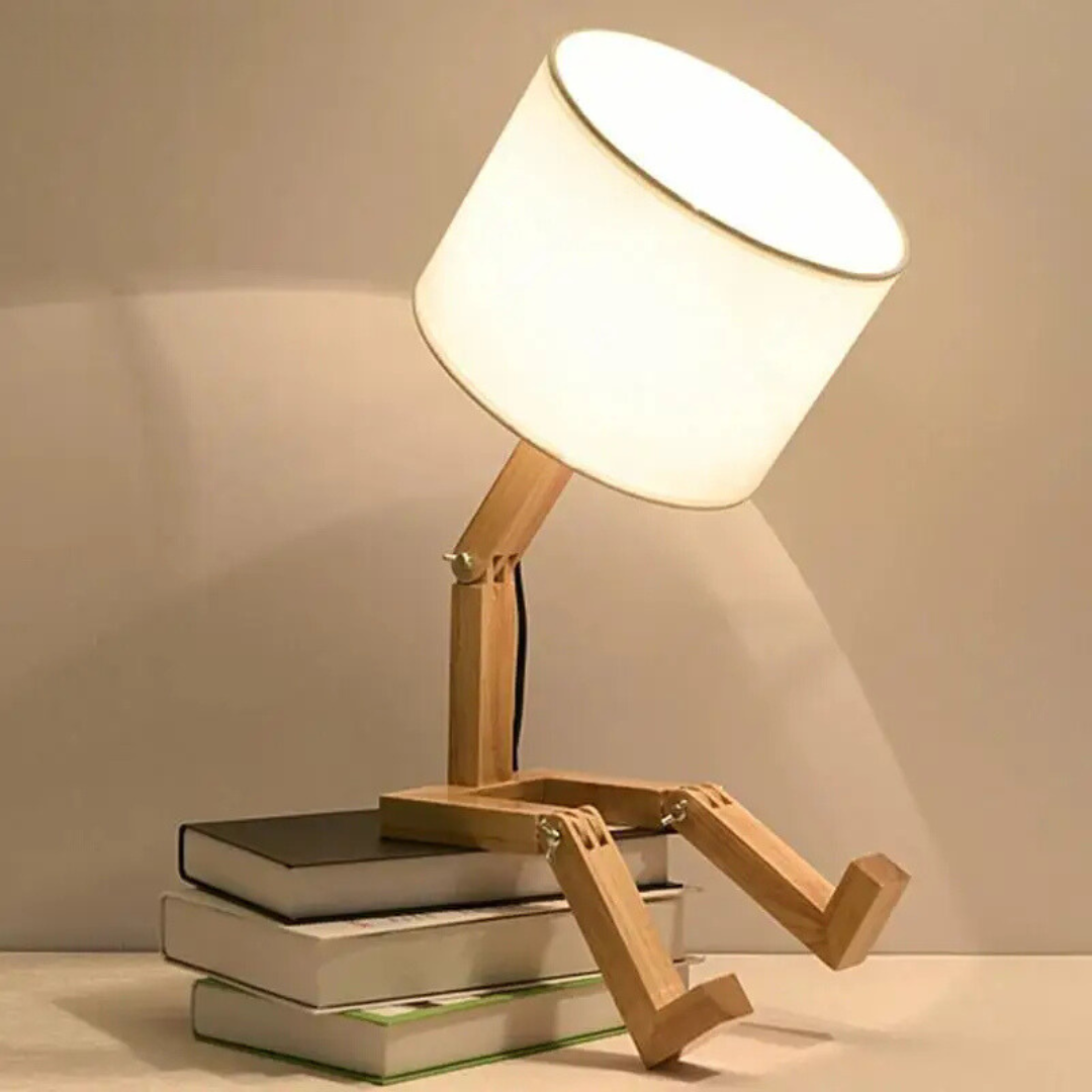 Robot - Lampe de table en bois en forme de robot pour la décoration intérieure