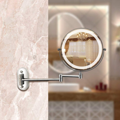 Miroir LED Rechargeable en Argent Chromé avec Grossissement pour Maquillage et Salle de Bain