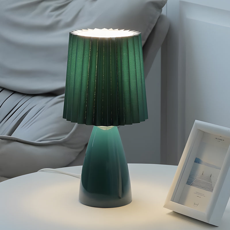 Lampe de Table 12'' avec Abat-Jour Plissé - Base en Verre et Chargeur USB, Dimming à 1 Point Lumineux