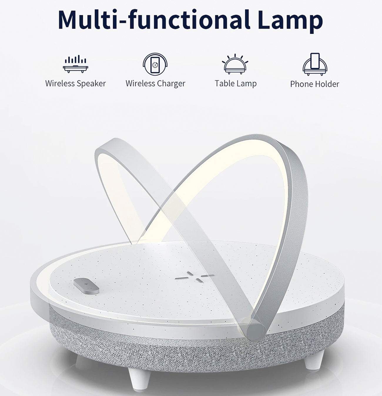 Luc - Lampe de chevet multifonctionnelle 4 en 1 avec chargement sans fil et haut-parleur Bluetooth