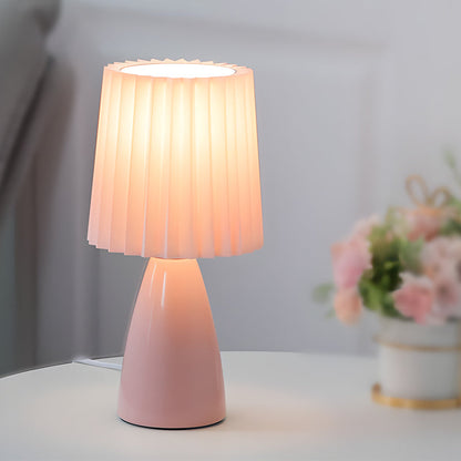 Lampe de Table 12'' avec Abat-Jour Plissé - Base en Verre et Chargeur USB, Dimming à 1 Point Lumineux