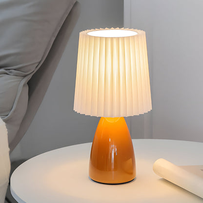 Lampe de Table 12'' avec Abat-Jour Plissé - Base en Verre et Chargeur USB, Dimming à 1 Point Lumineux