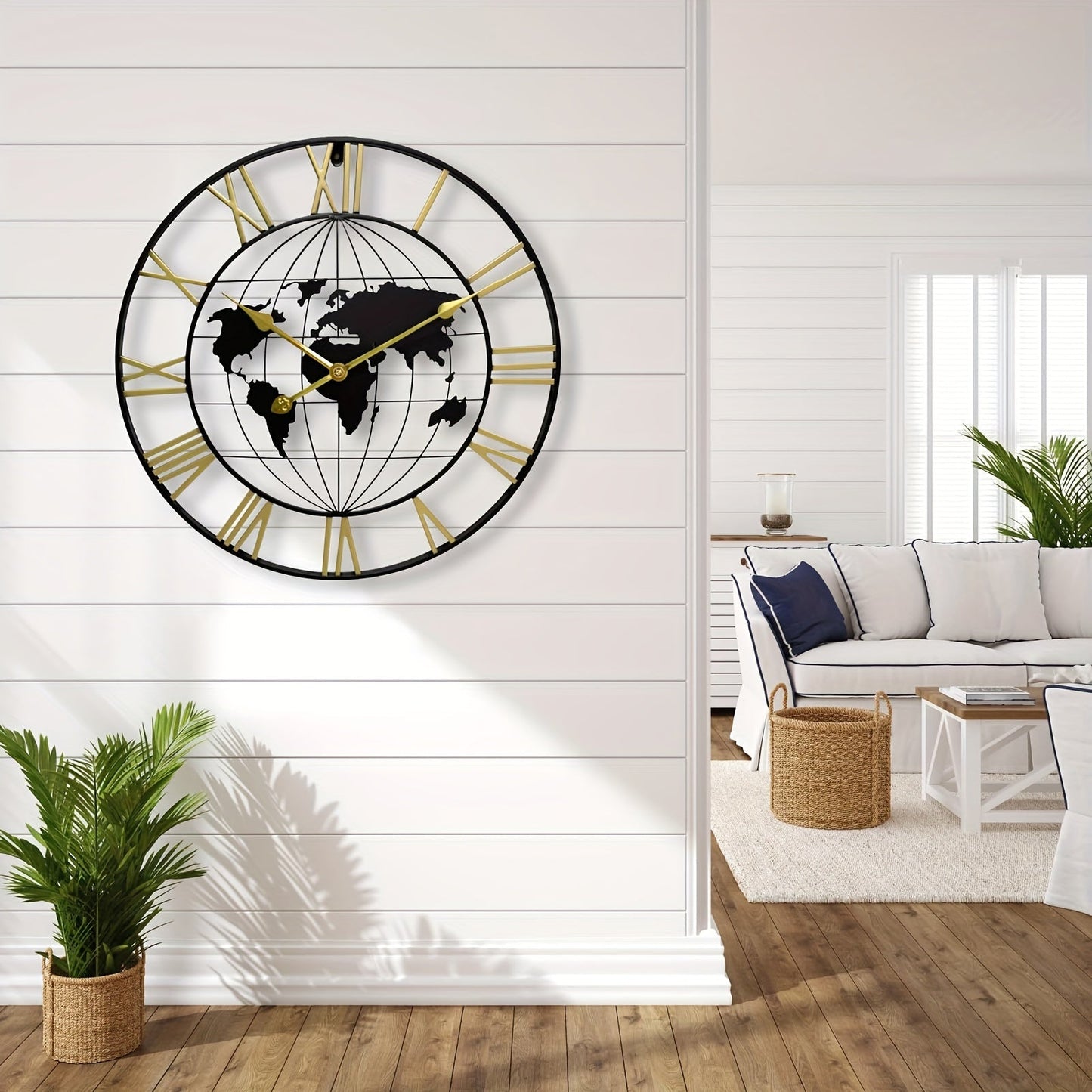 Grande horloge murale carte du monde - Design en métal silencieux