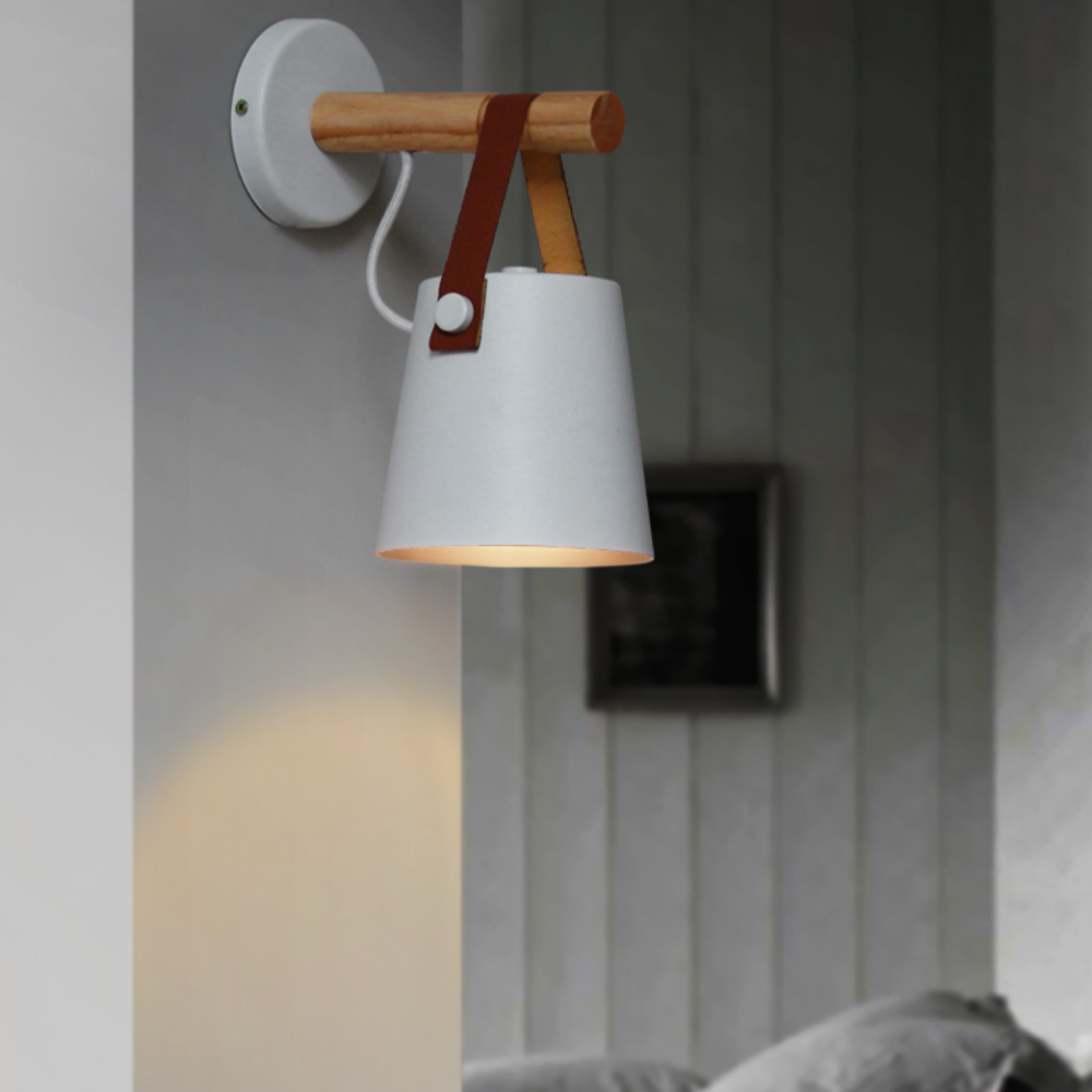 Applique murale scandinave LED en bois avec abat-jour suspendu