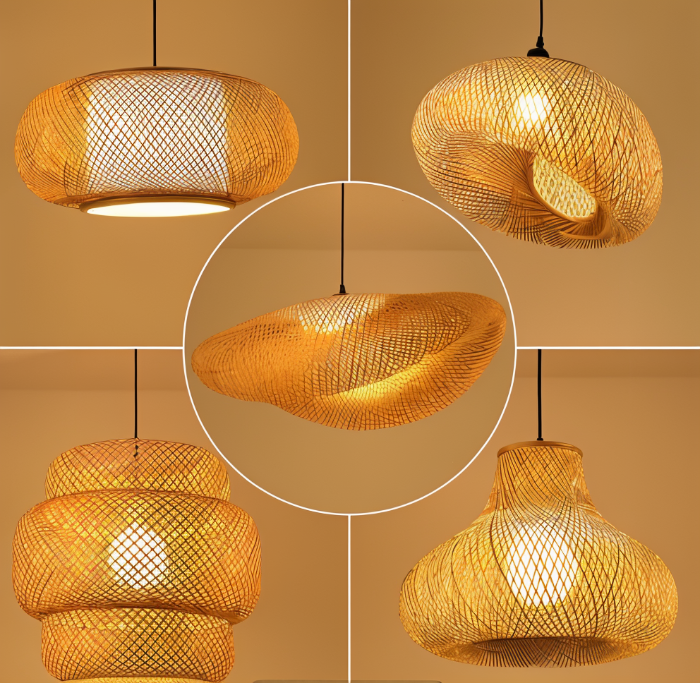 Suspension en Rotin Écologique Artisanale - Lampe de Plafond Rustique pour Votre Intérieur