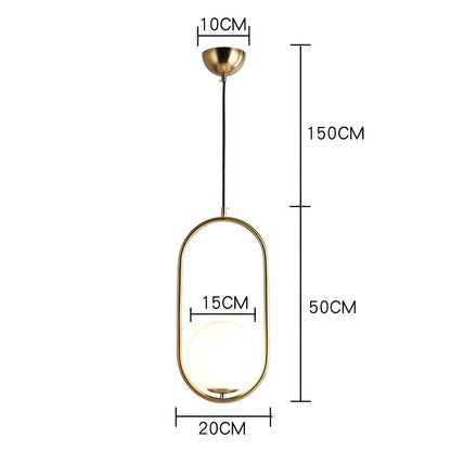 Suspension LED EllipsRing - Anneau Élliptique Doré avec Sphère en Verre