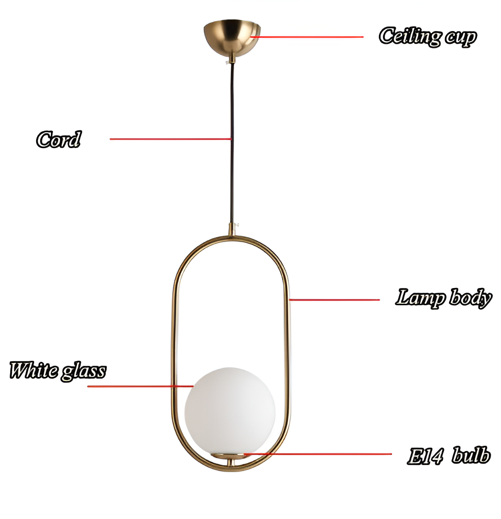 Suspension LED EllipsRing - Anneau Élliptique Doré avec Sphère en Verre