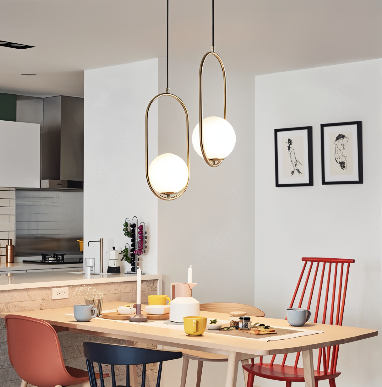 Suspension LED EllipsRing - Anneau Élliptique Doré avec Sphère en Verre