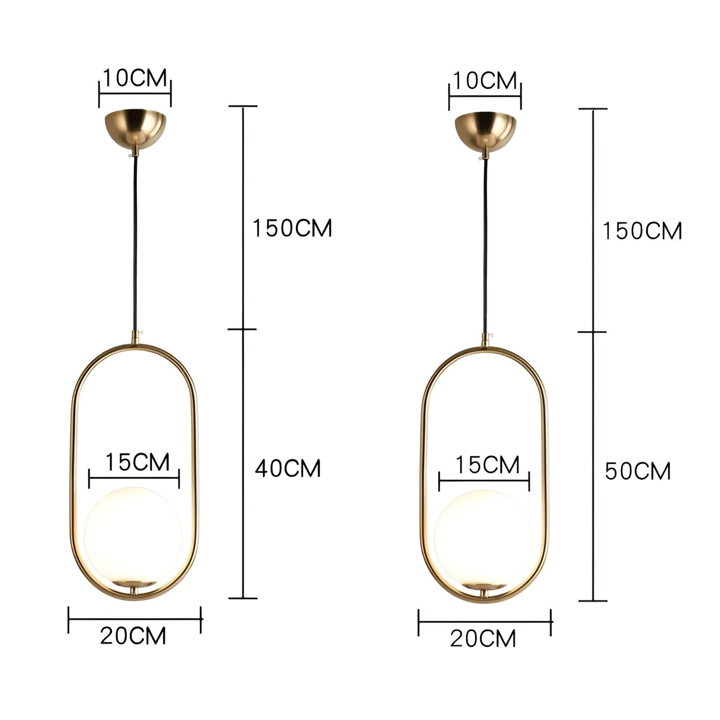 Suspension LED EllipsRing - Anneau Élliptique Doré avec Sphère en Verre