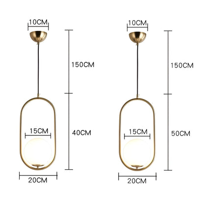 Suspension LED EllipsRing - Anneau Élliptique Doré avec Sphère en Verre