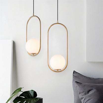 Suspension LED EllipsRing - Anneau Élliptique Doré avec Sphère en Verre