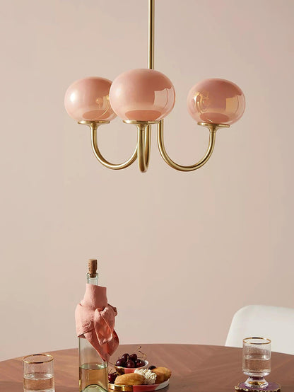 Clara - Lustre en verre rose avec finition dorée et design moderne