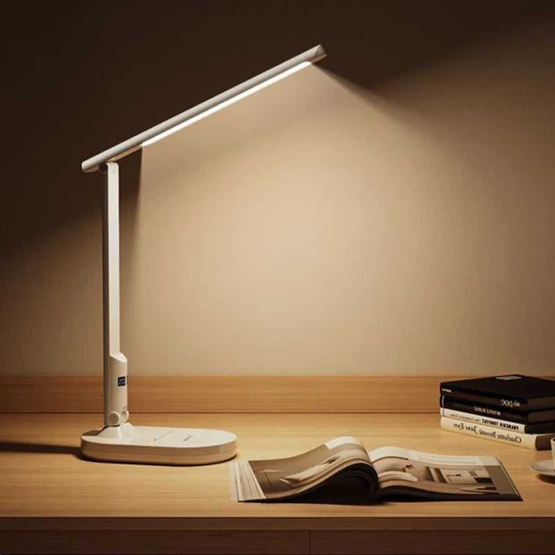 Lumière de bureau LED - Lampe de table pliable à intensité variable avec protection des yeux et recharge USB