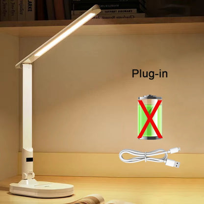 Lumière de bureau LED - Lampe de table pliable à intensité variable avec protection des yeux et recharge USB