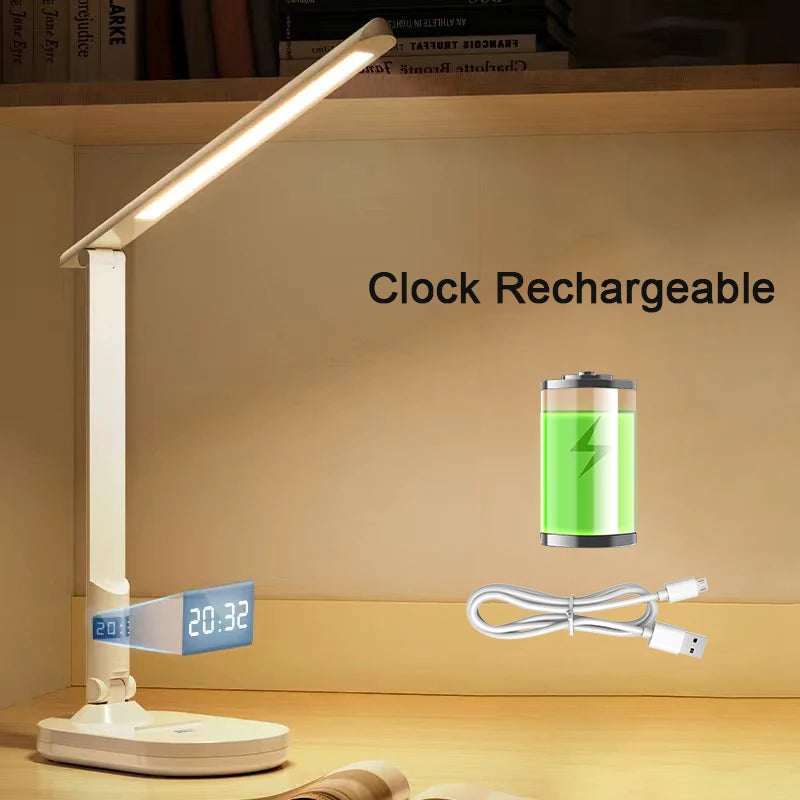 Lumière de bureau LED - Lampe de table pliable à intensité variable avec protection des yeux et recharge USB