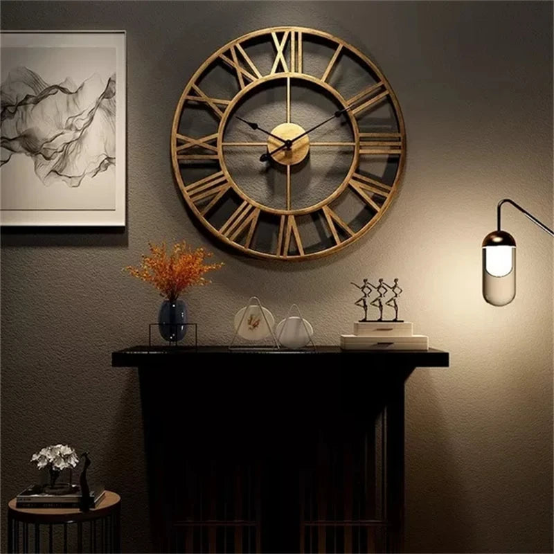 Horloge murale moderne 3D avec chiffres romains rétro en métal - Décoration élégante et silencieuse pour votre salon