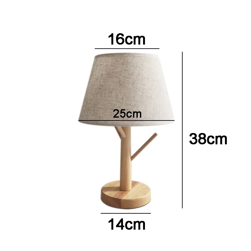 Lumière - Lampe de table en bois avec abat-jour en tissu moderne pour lecture