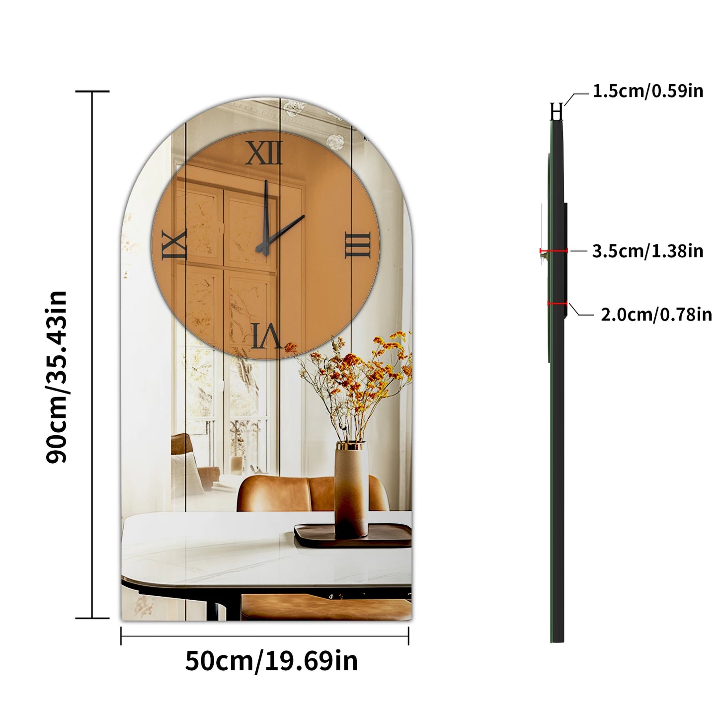 Horloge murale moderne en verre argenté avec chiffres romains pour décoration de salon et chambre