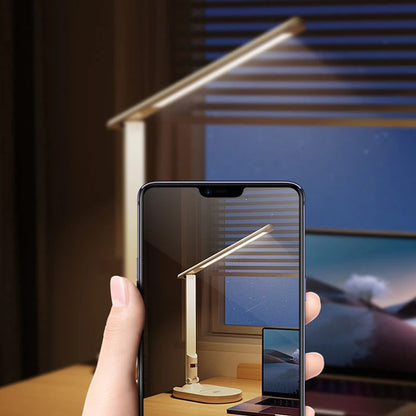 Lumière de bureau LED - Lampe de table pliable à intensité variable avec protection des yeux et recharge USB