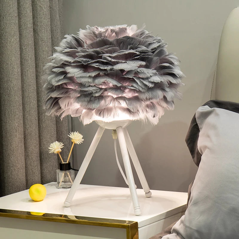 Lumière - Lampe de chevet moderne en plumes d'oie pour chambre romantique et décoration intérieure