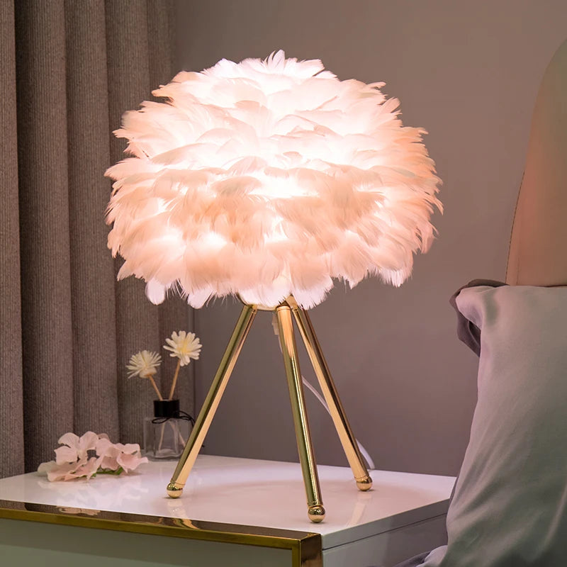 Lumière - Lampe de chevet moderne en plumes d'oie pour chambre romantique et décoration intérieure