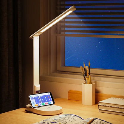 Lumière de bureau LED - Lampe de table pliable à intensité variable avec protection des yeux et recharge USB