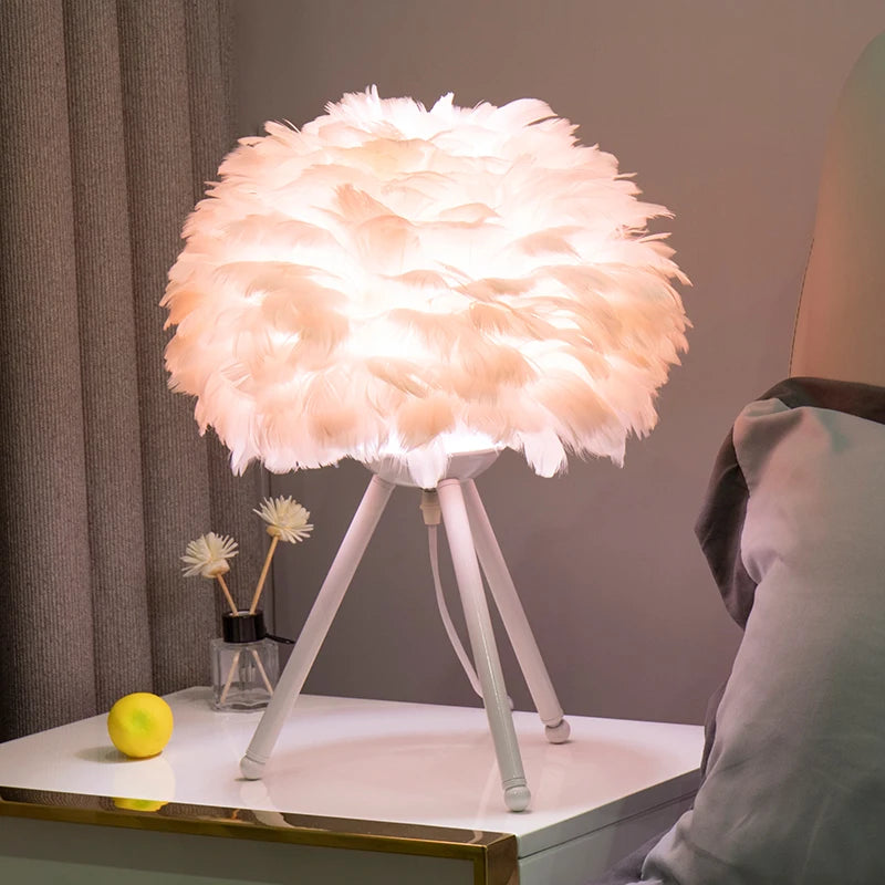 Lumière - Lampe de chevet moderne en plumes d'oie pour chambre romantique et décoration intérieure