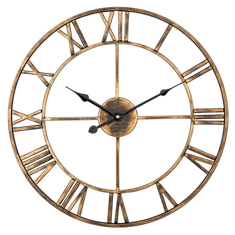 Horloge murale moderne 3D avec chiffres romains rétro en métal - Décoration élégante et silencieuse pour votre salon