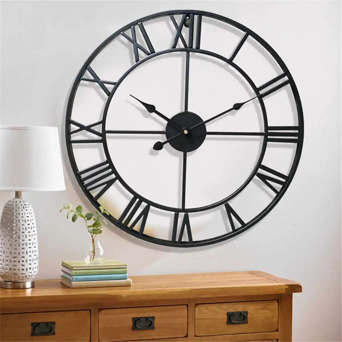 Horloge murale moderne 3D avec chiffres romains rétro en métal - Décoration élégante et silencieuse pour votre salon