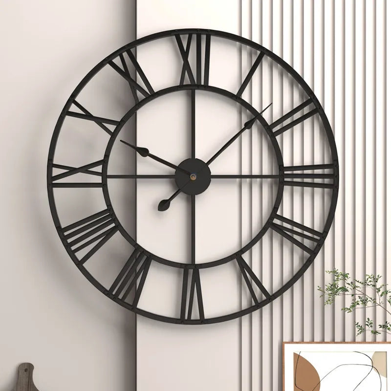 Horloge murale moderne 3D avec chiffres romains rétro en métal - Décoration élégante et silencieuse pour votre salon