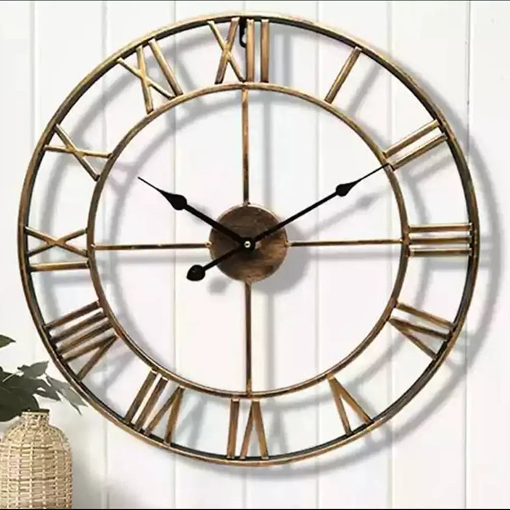 Horloge murale moderne 3D avec chiffres romains rétro en métal - Décoration élégante et silencieuse pour votre salon