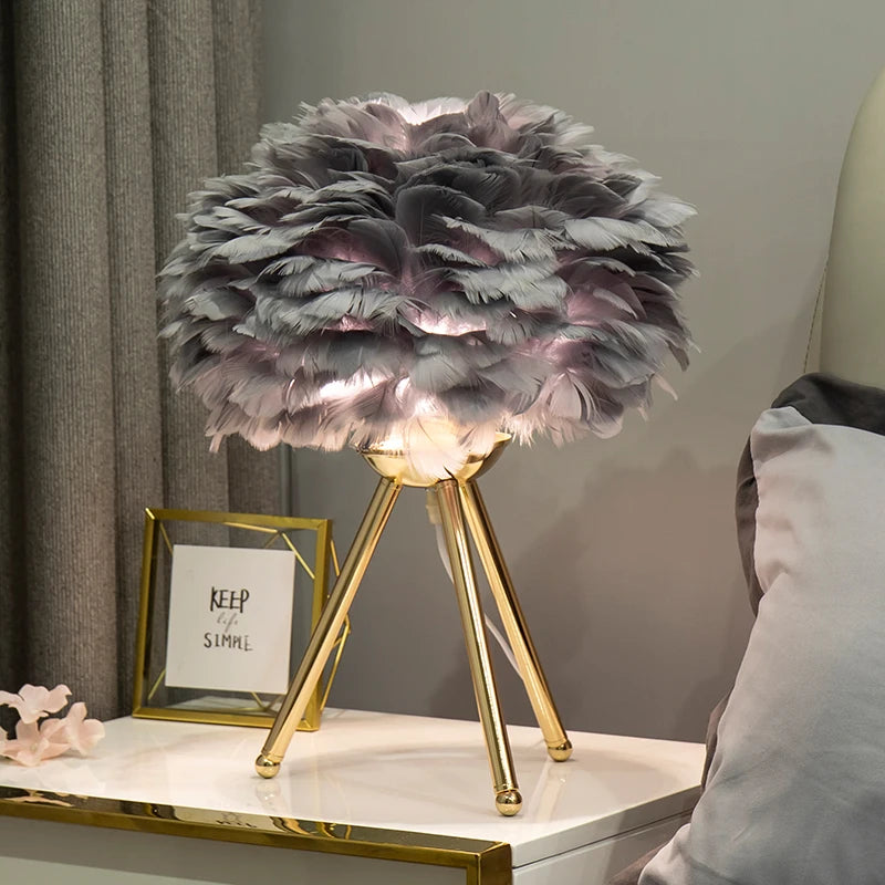 Lumière - Lampe de chevet moderne en plumes d'oie pour chambre romantique et décoration intérieure