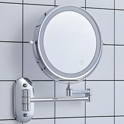 Miroir LED Rechargeable en Argent Chromé avec Grossissement pour Maquillage et Salle de Bain