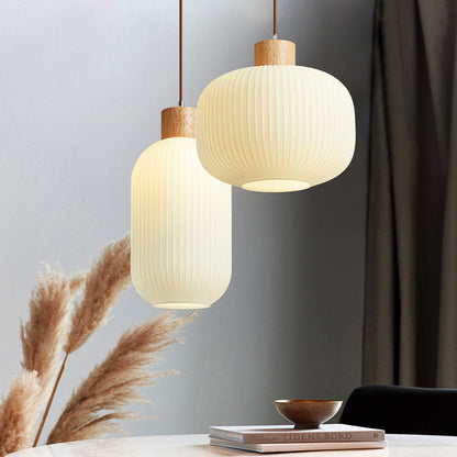 Éloïse - Lampe suspendue en bois et verre avec éclairage LED élégant