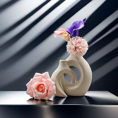 Vase en céramique rustique charmant - Pièce décorative artistique, durable et lavable à la main, parfaite pour la décoration intérieure et les cadeaux